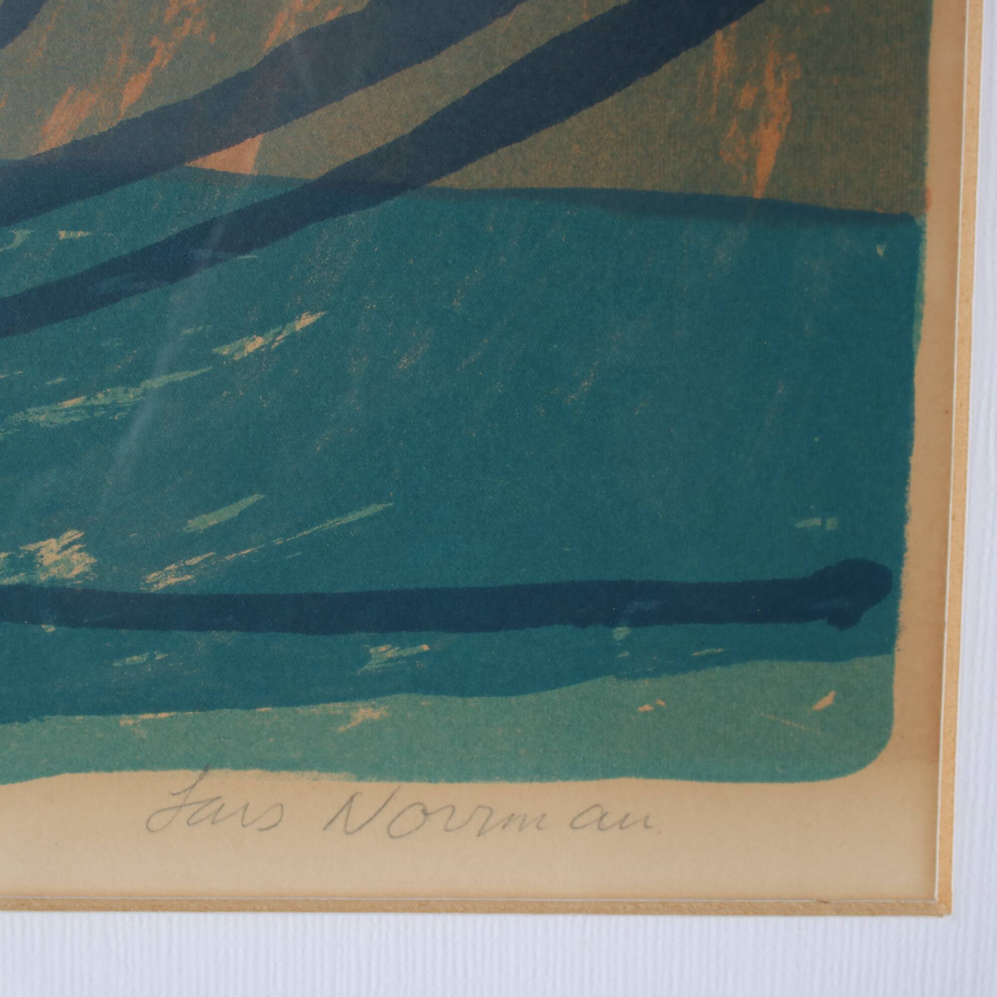 1950s Framed lithograph by Lars Norrman, Sweden