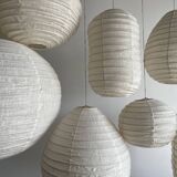 Suspension in rattan and natural japanese linen in the shape of a drop