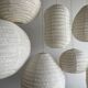 Suspension en rotin et lin naturel japonisante en forme de goutte