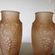 Pair of Art Deco vases in moulded pink glass, signed Souchon Neuvesel, 1940.