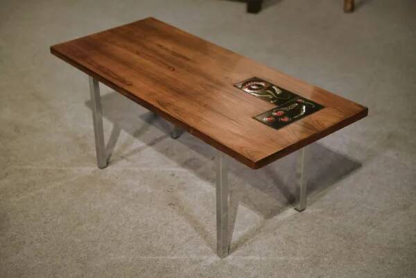1960s designer coffee table in rosewood and ceramic