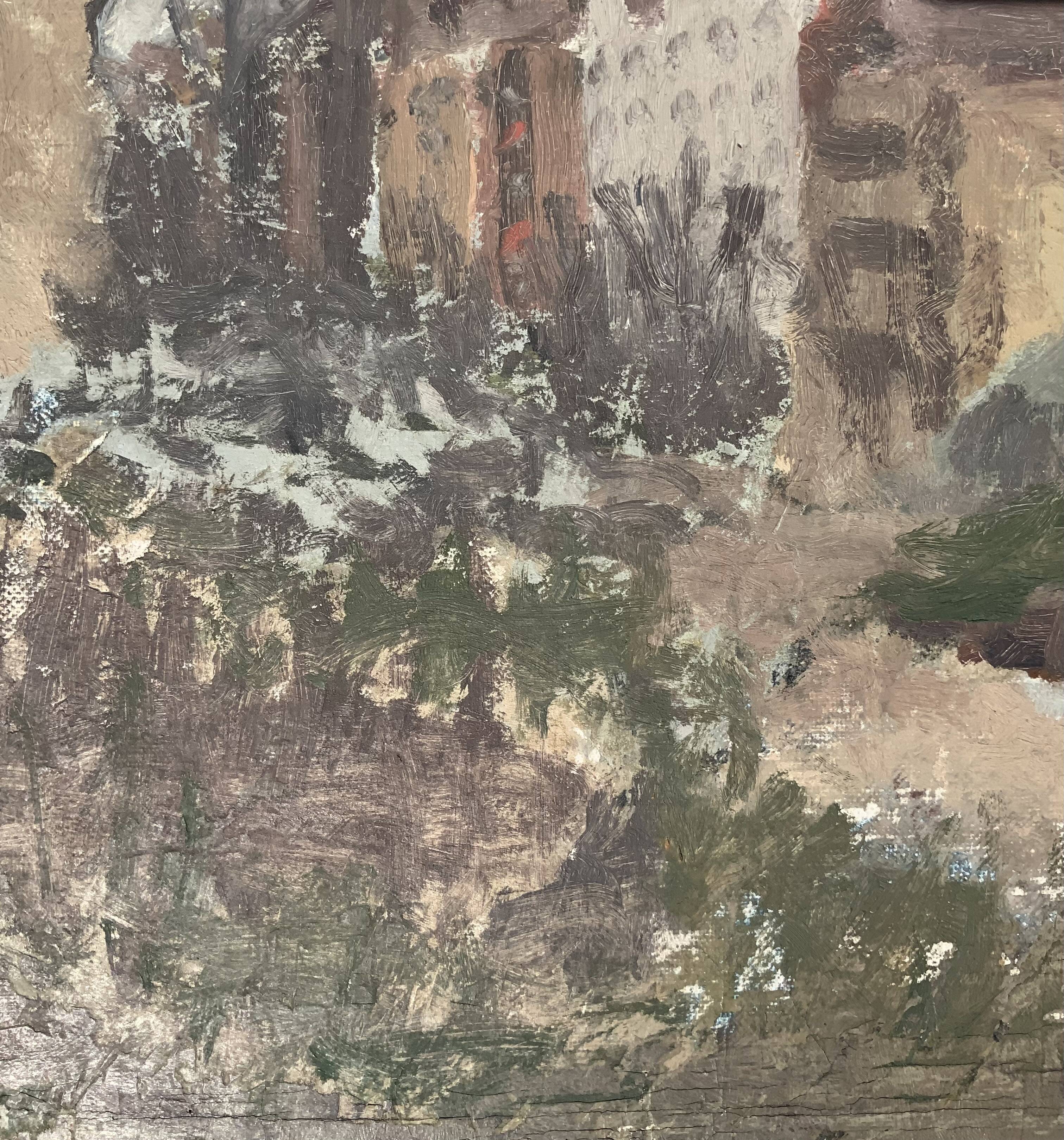 Vintage Impressionist Cityscape Scene Oil Painting Signed by Artist 1947