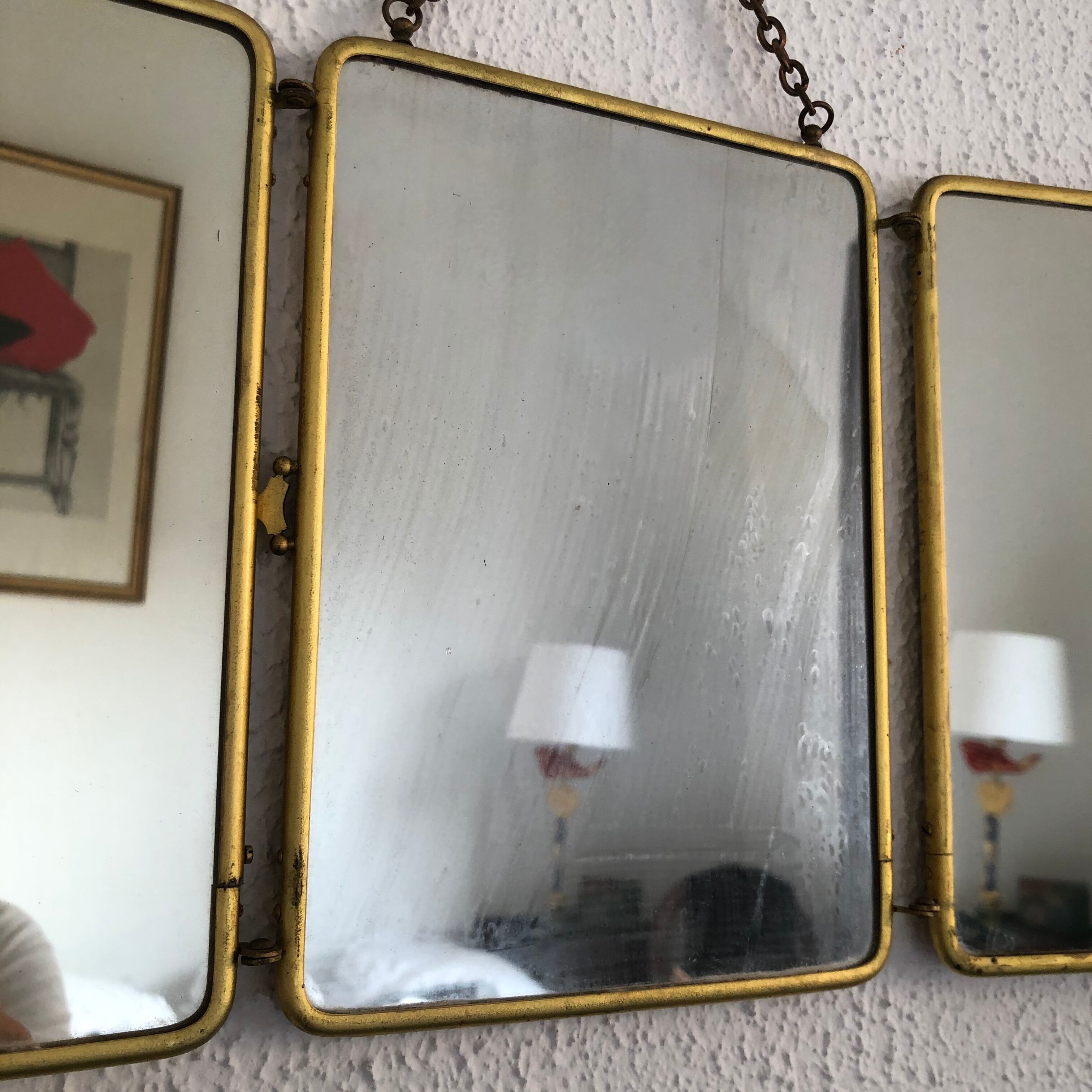Mirror triptych vintage barber 1920 - 21 x 48 cm