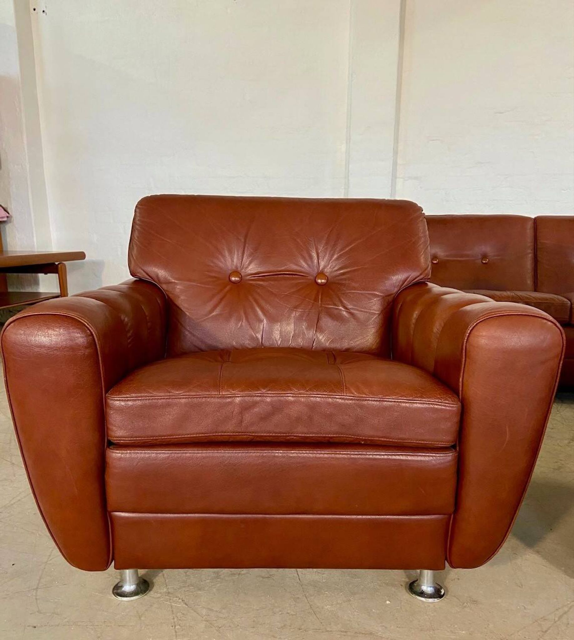 Vintage Danish mid-century Svend Skipper leather club chairs 1970s