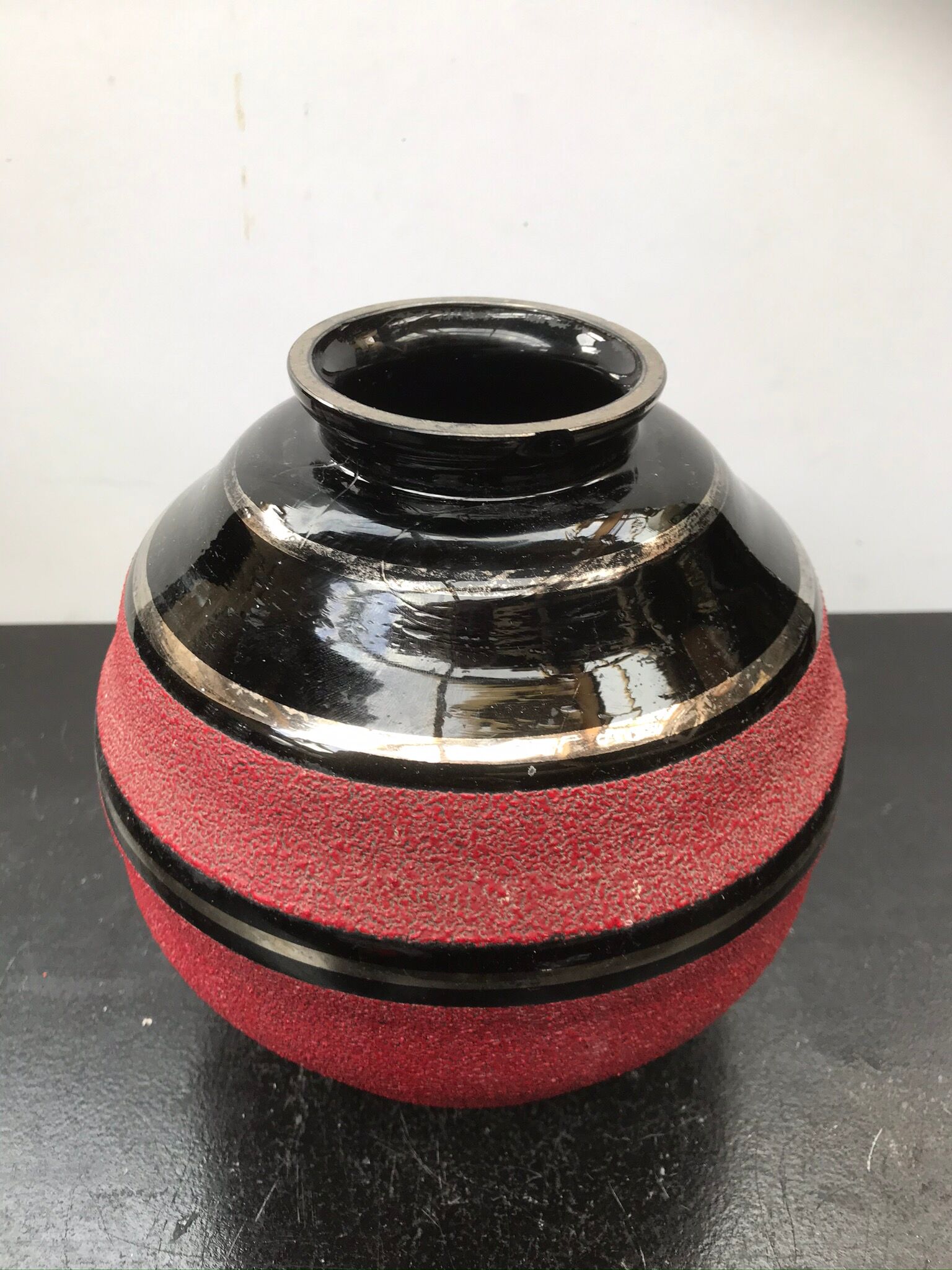 Ancient vase ball art deco glass opalin black - deco red vintage