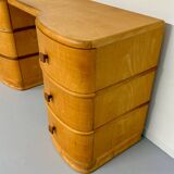 Old beech desk in art deco style with drawer, vintage 60s