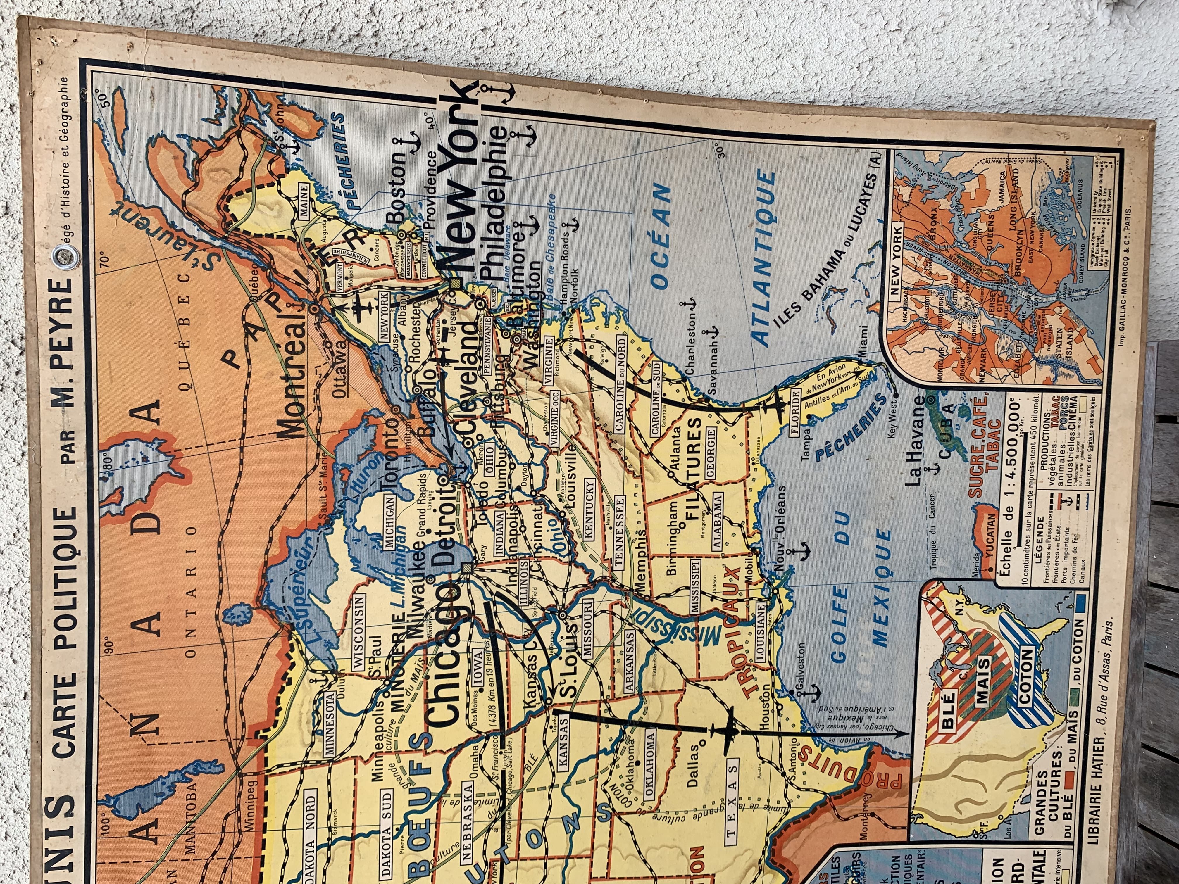 Vintage school map united states n°33 editions hatier by m.peyre