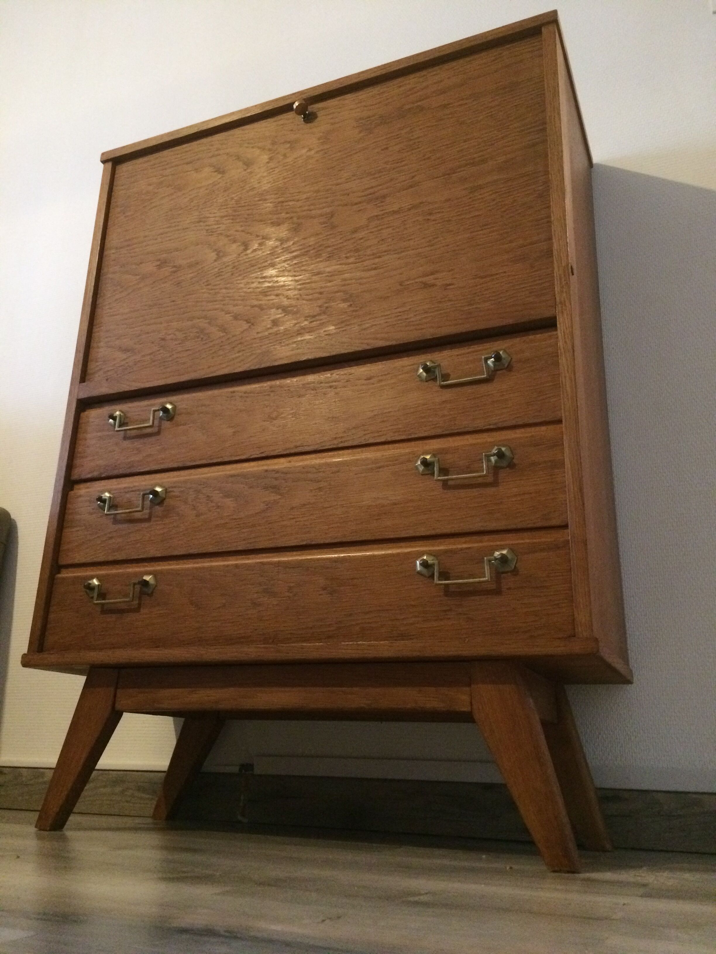 Secrétaire bureau vintage  4 pieds compas années 50