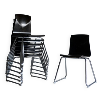 7 chaises de salle à manger empilables en acier tubulaire Pagholtz | Allemagne de l'Ouest | Années 1960