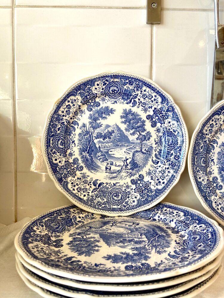 6 Villeroy & Boch plates in blue porcelain, Burgenland service