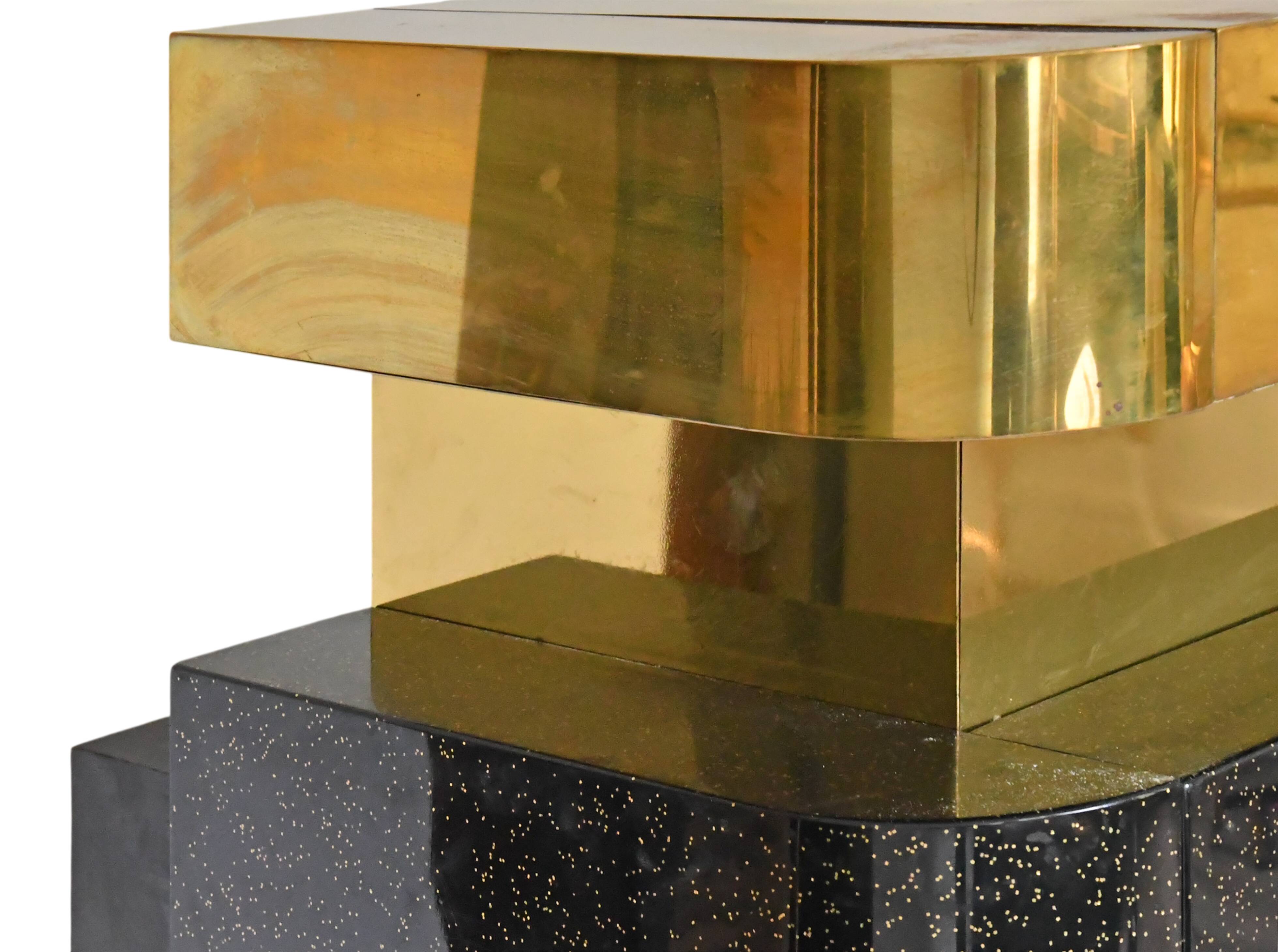 Bar in black lacquer and gilded brass by Jean-Claude Mahey for Maison Romeo.