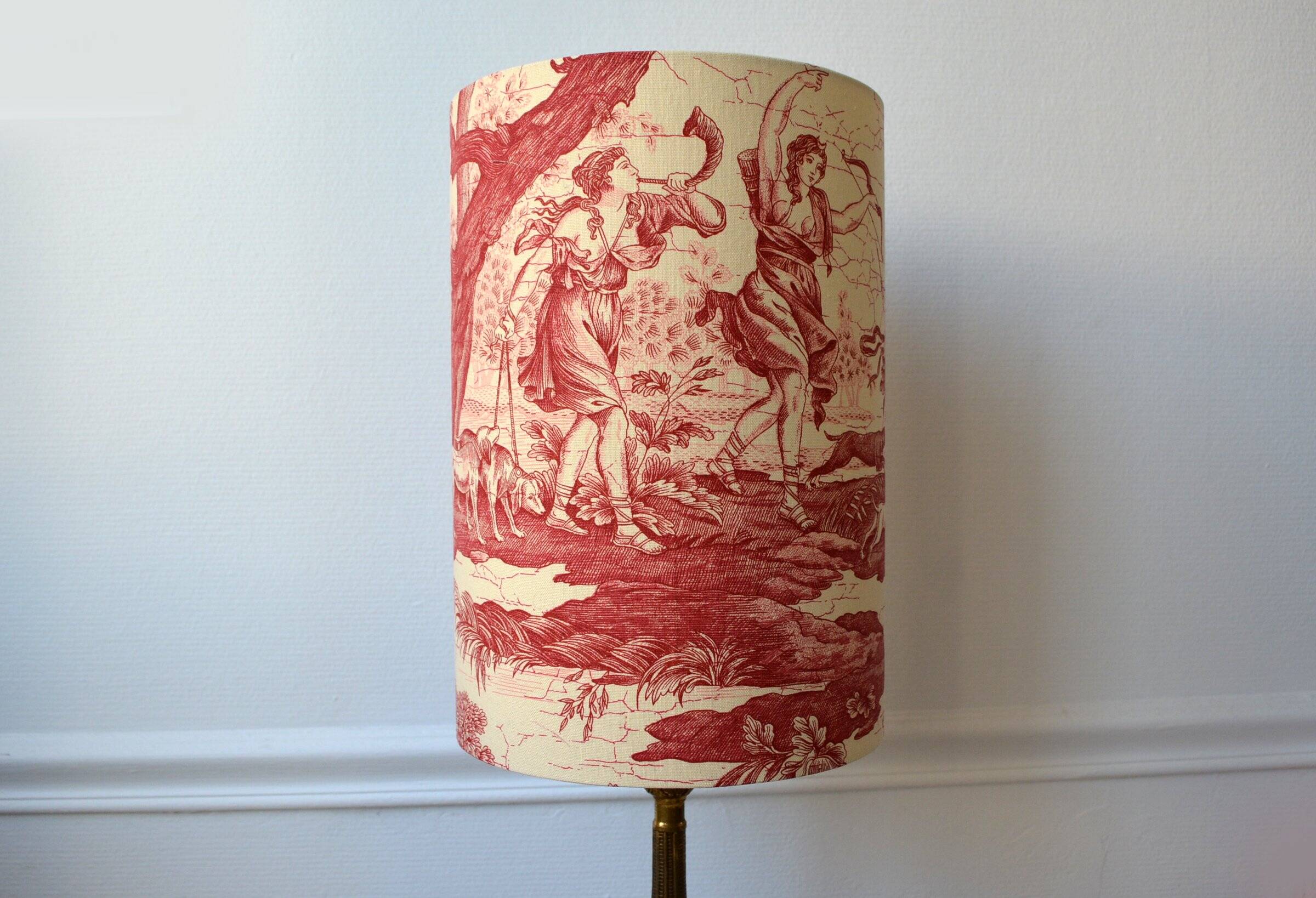 Red toile de Jouy lampshade