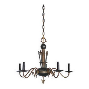 Vintage pendant light, empire brass pendant light, arrow pendant light