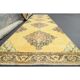 1970s Turkish Oushak Handmade Wool Cotton Yellow Runner 96x385
