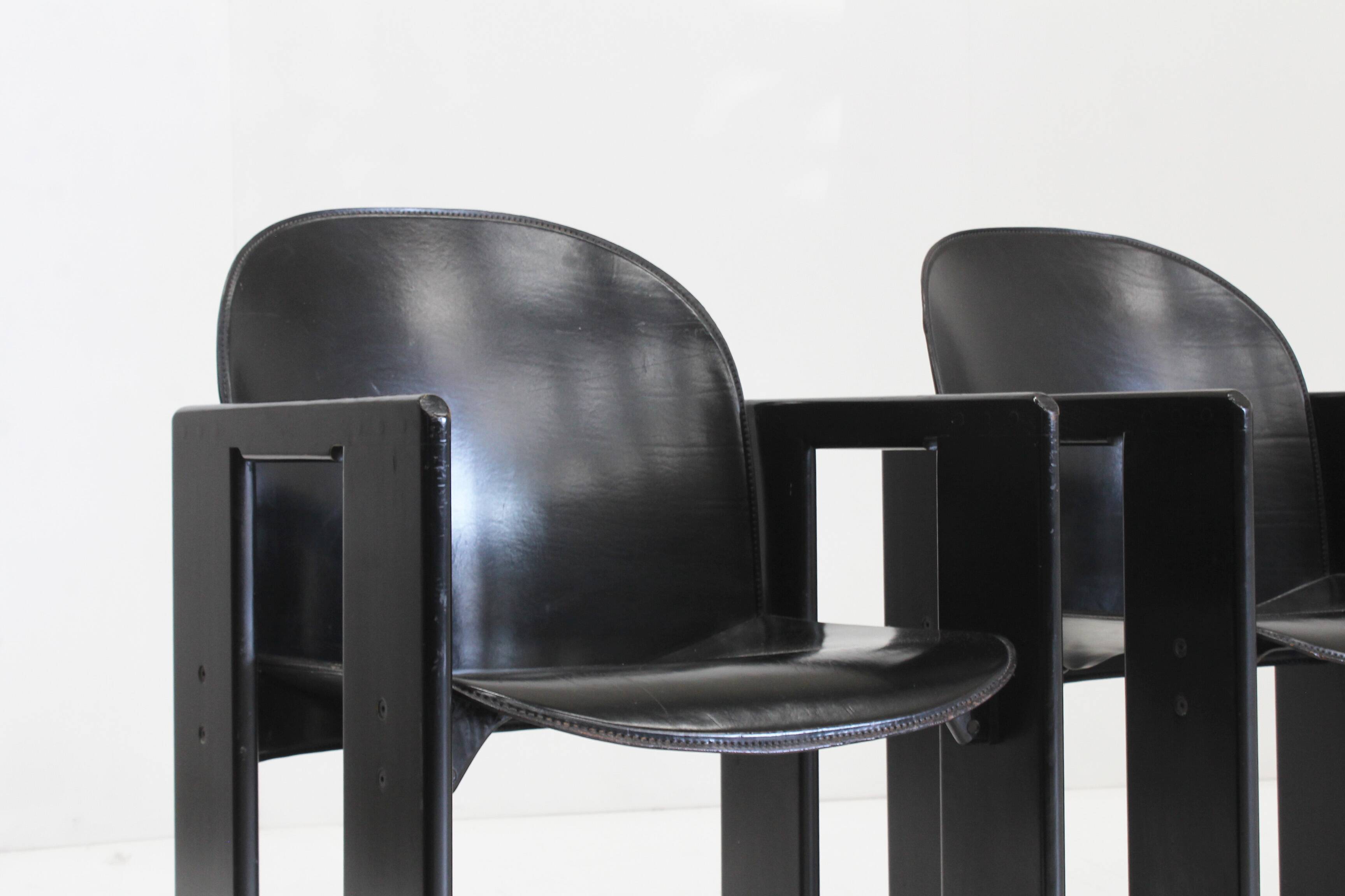 Chaises de salle à manger en cuir noir Dialogo par Afra et Tobia Scarpa pour B&B Italia