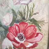 French watercolour of flowers, poppies, signed DR