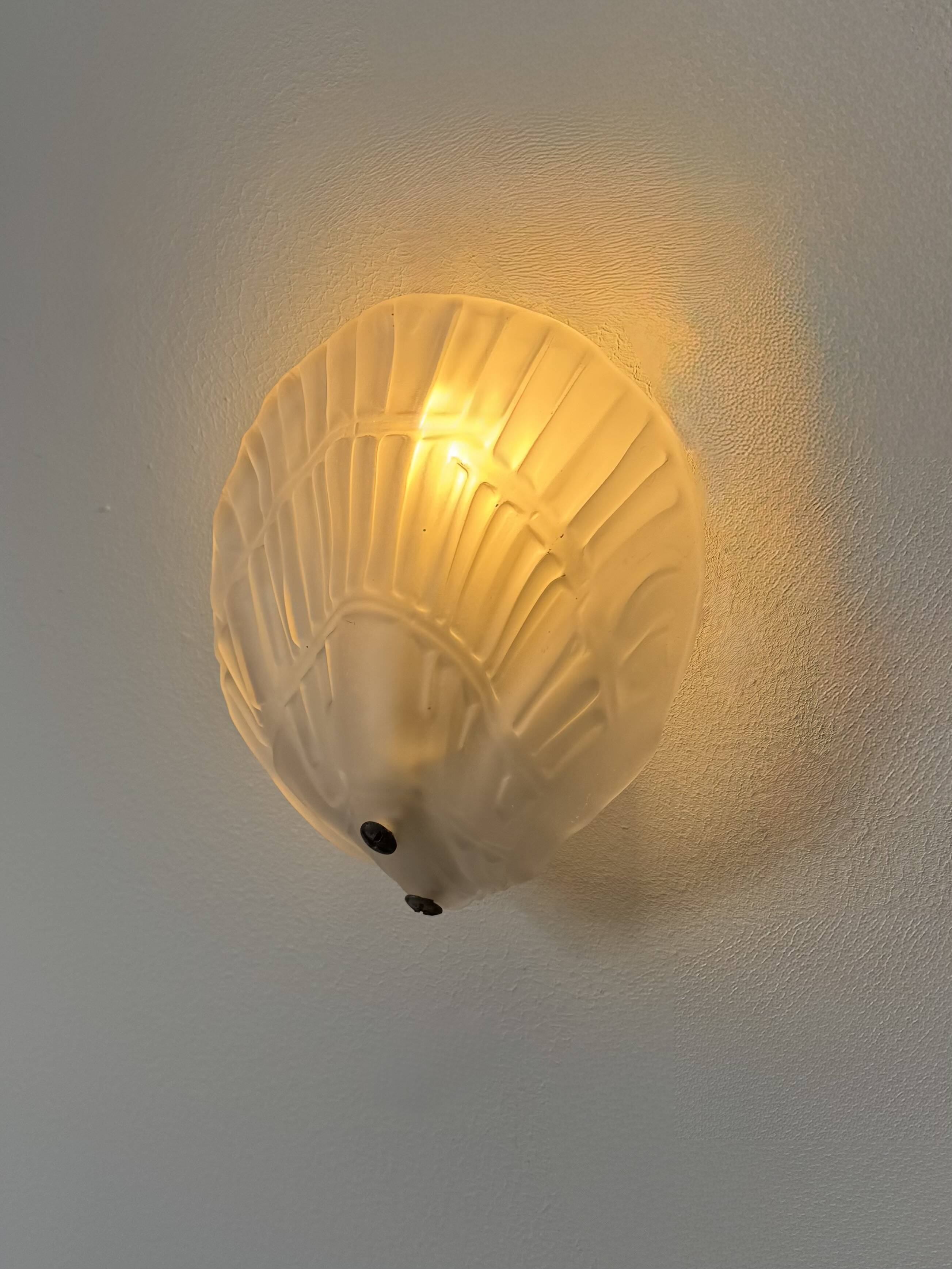 Pair of shell wall lights, frosted glass, France, 1970.