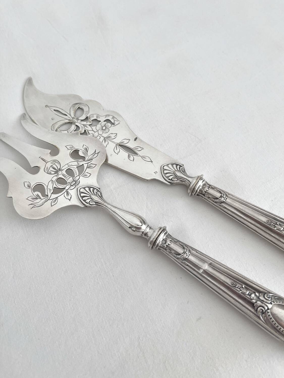 Antique silver and silver-plated fish serving cutlery