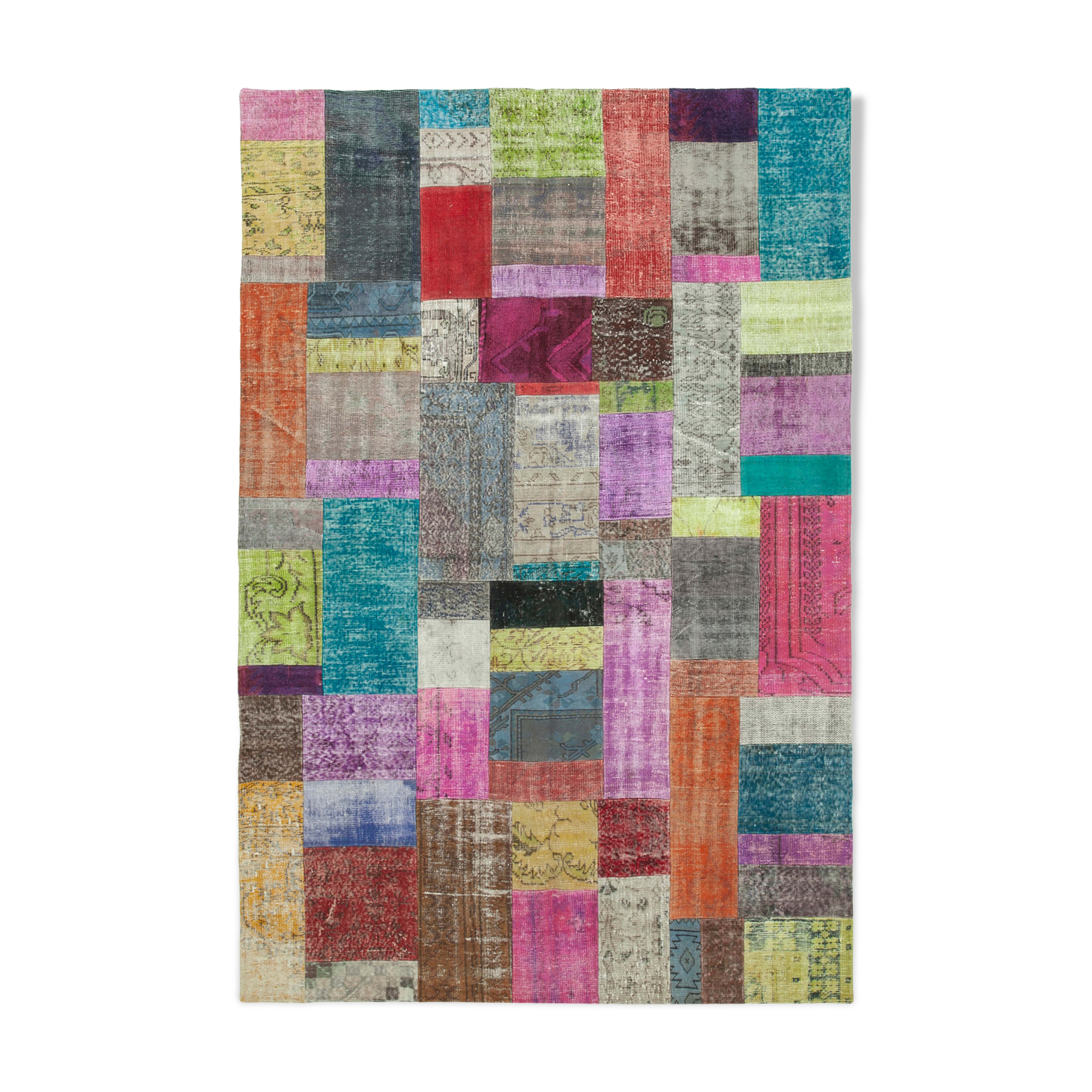 Handmade Turkish Overdyed 203 cm x 301 cm Multicolor Patchwork Carpet
