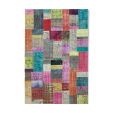 Tapis de patchwork turc surteint fait à la main 203 cm x 301 cm multicolor patchwork