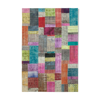 Tapis de patchwork turc surteint fait à la main 203 cm x 301 cm multicolor patchwork