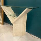 Travertine and glass console Italy 70