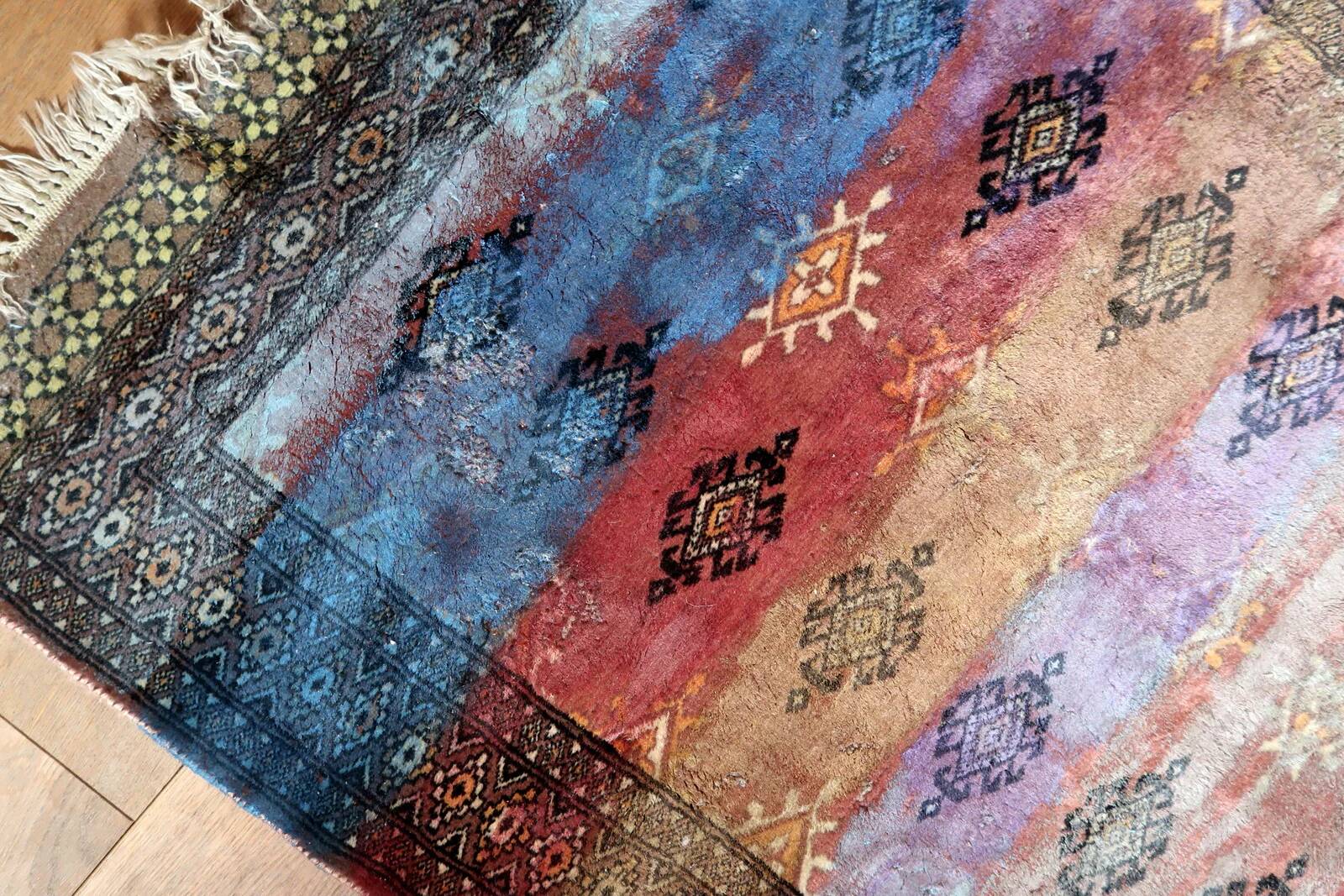 Contemporary artistry meets vintage Bukhara rug, 95cm x 154cm, 1950s