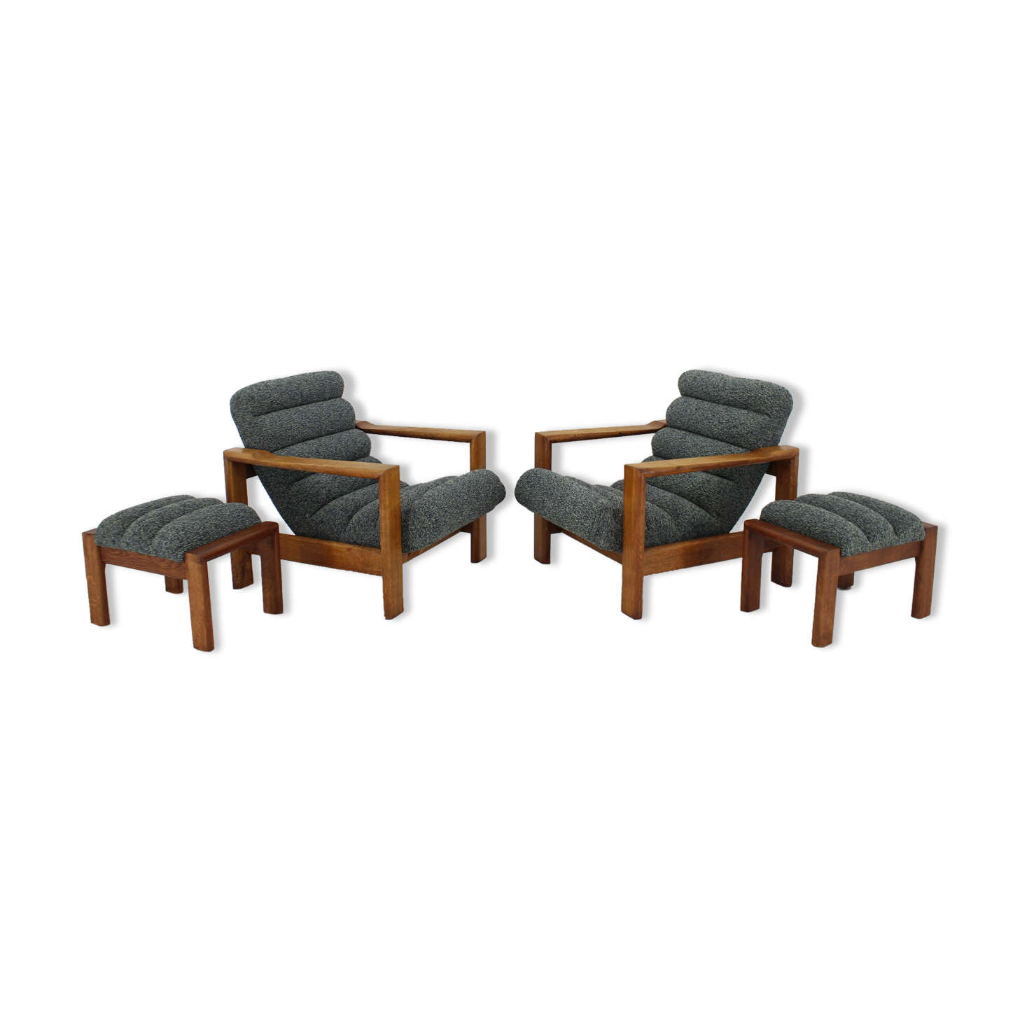 1960s pair of armchairs with stools in oak, Finland