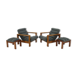 1960s pair of armchairs with stools in oak, Finland