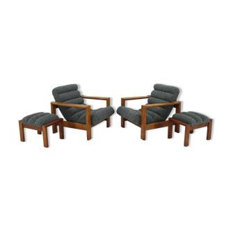 1960s pair of armchairs with stools in oak, Finland