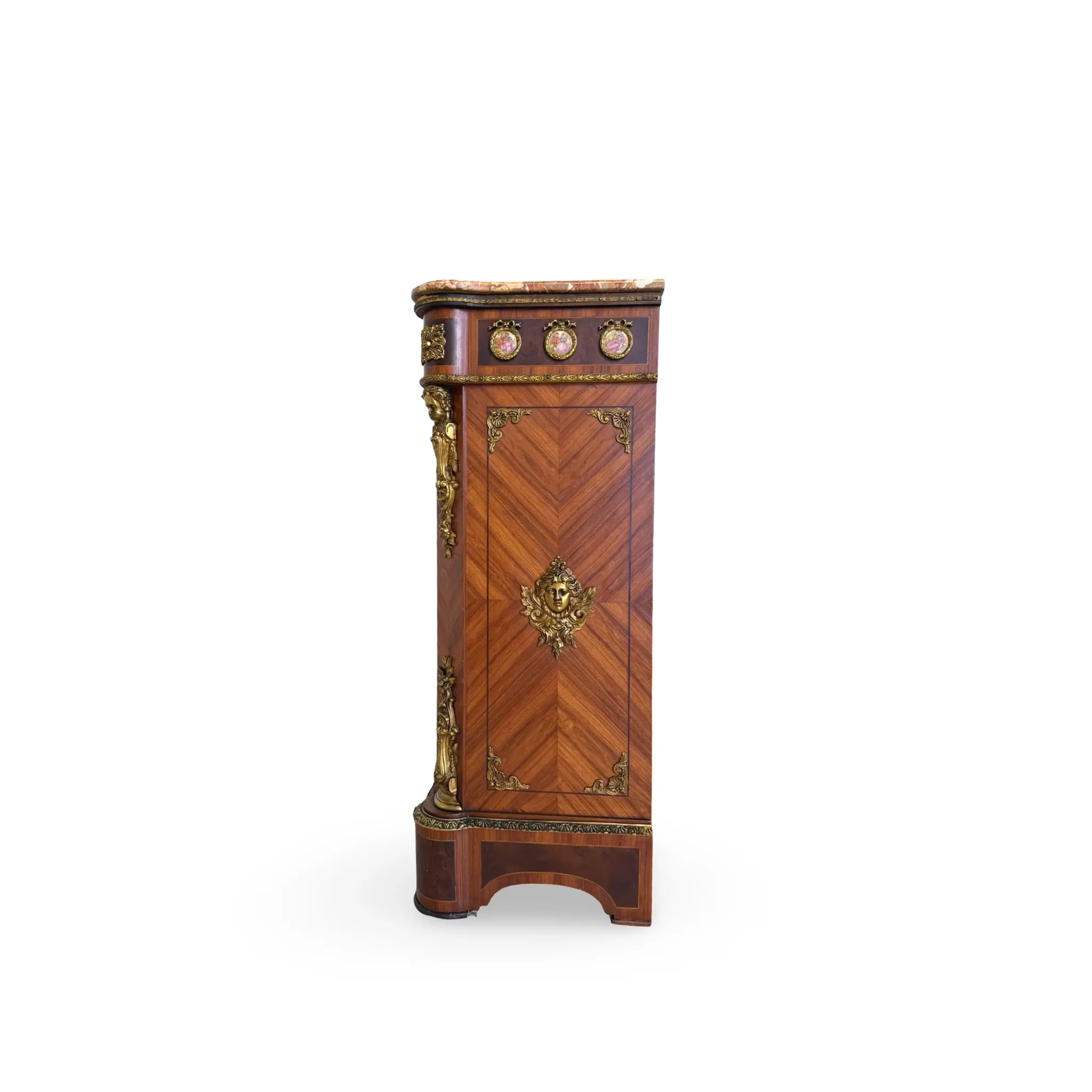 An antique French Louis XVI-style marble-top side cabinet