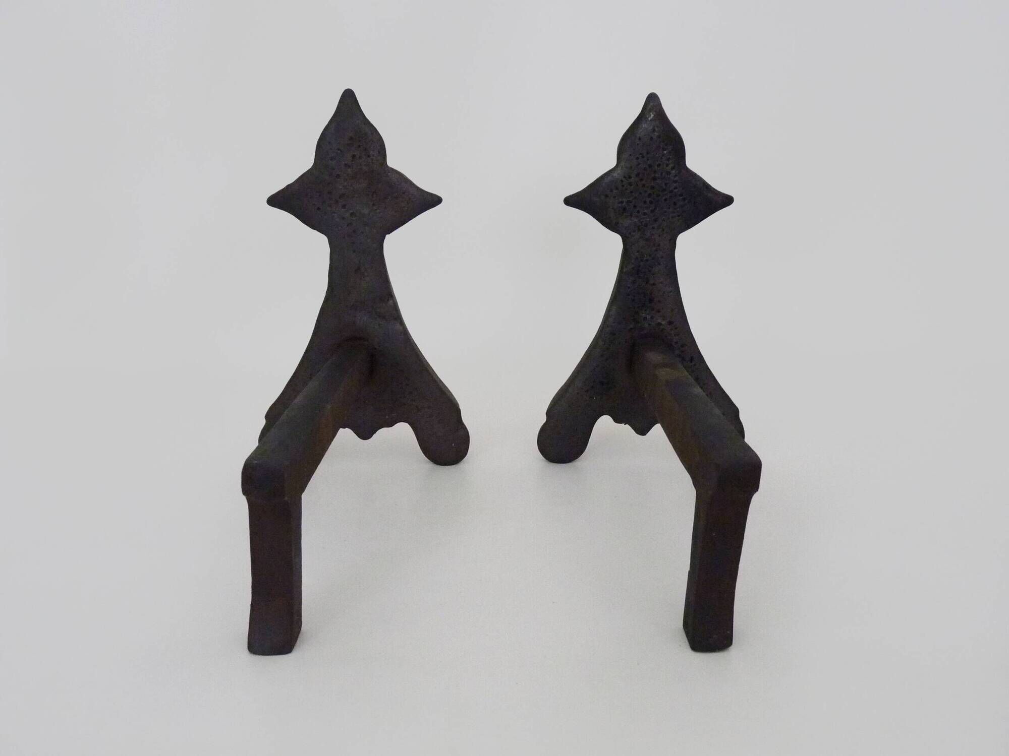 Pair of cast iron fireplace andirons. France, 19th century.