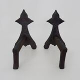 Pair of cast iron fireplace andirons. France, 19th century.