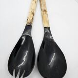 Buffalo horn and smooth bone handle serving cutlery set