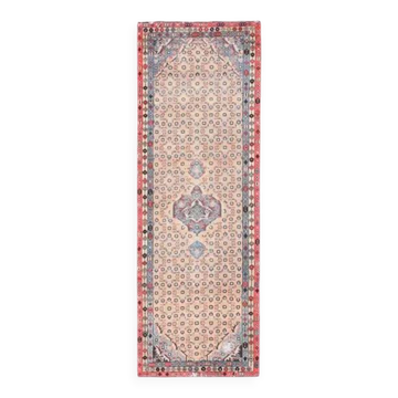 Vintage Turkish Oushak Handmade Wool Cotton Beige Runner Rug  98x284