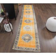 Vintage Turkish Oushak handmade wool cotton orange runner rug 74x350