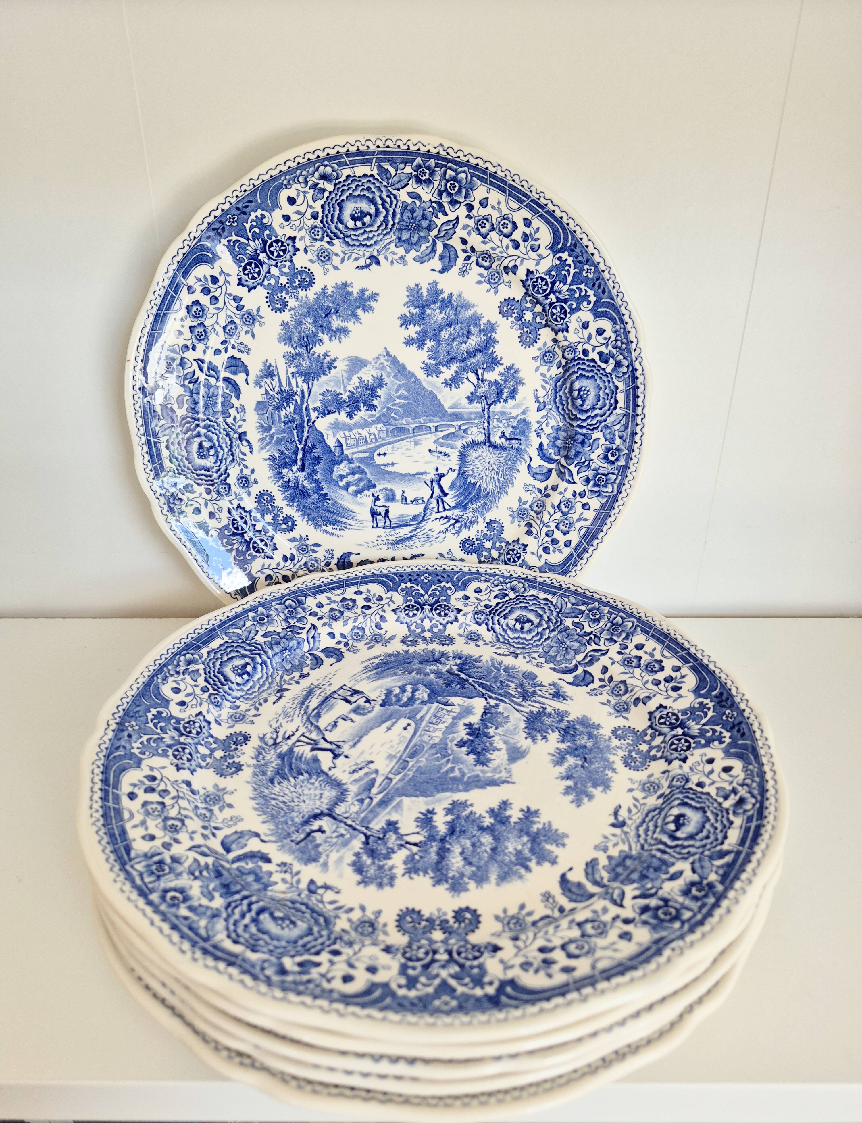 6 flat plates in porcelain by Villeroy and Boch, blue, Burgenland