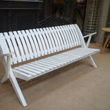 Banc de Jardin pliant en hêtre laqué blanc d'origine vintage  1950