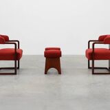 Ensemble of Two Art Deco Chairs with Matching Stool, Belgium ca. 1920