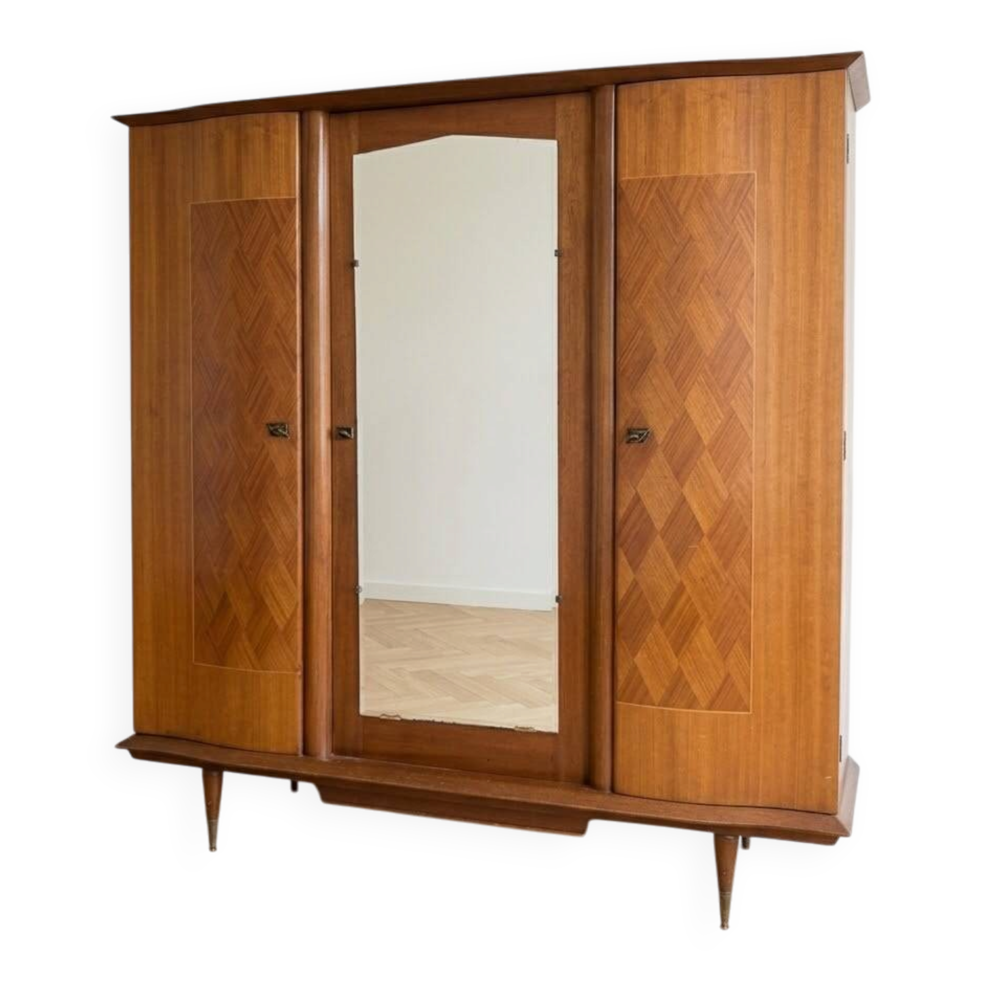 Antique 3-door Art Deco wardrobe in mahogany and marquetry