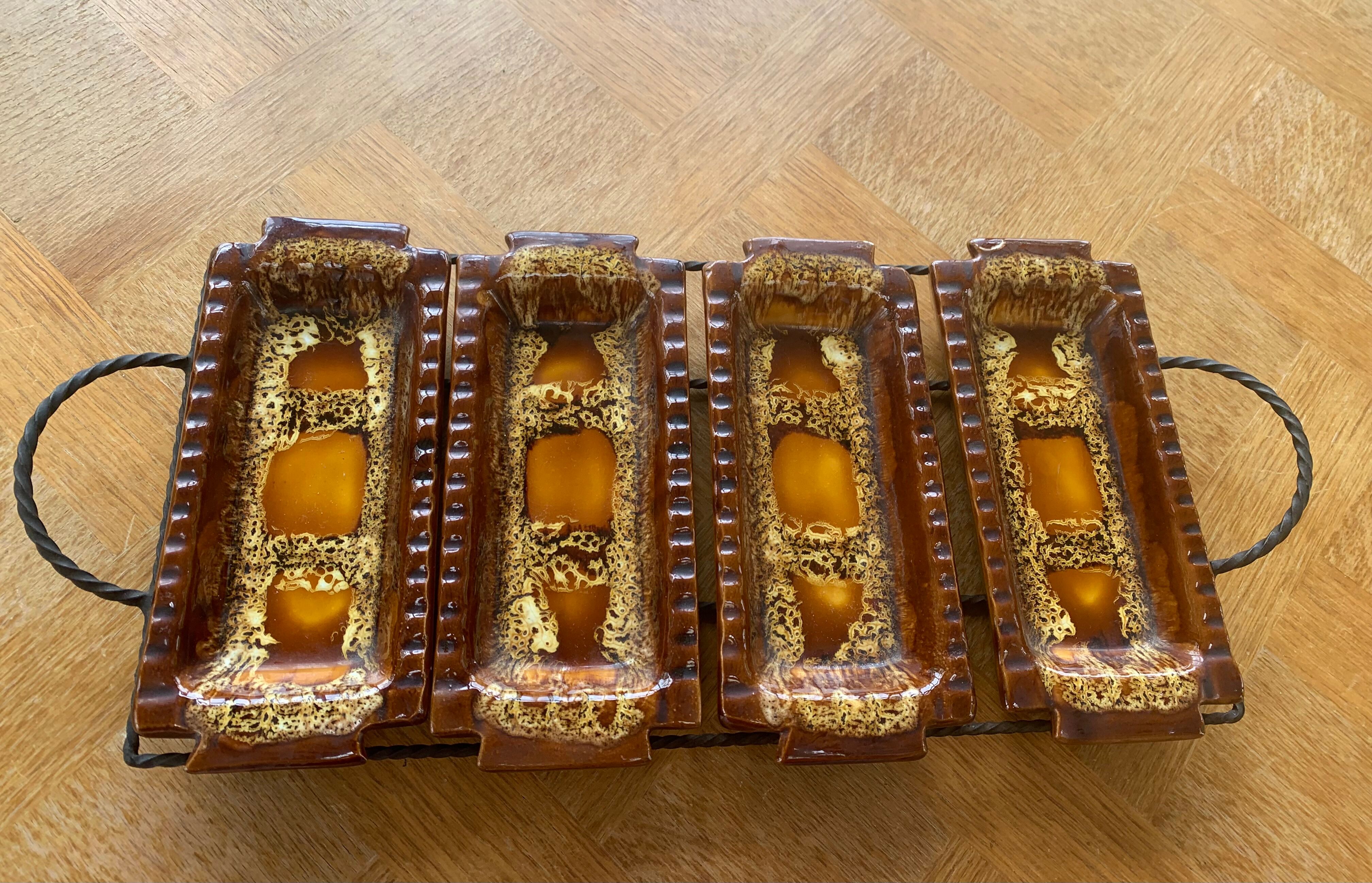 Aperitif servant in glazed ceramic signed by Marius Giuge artisan potter vallauris vintage