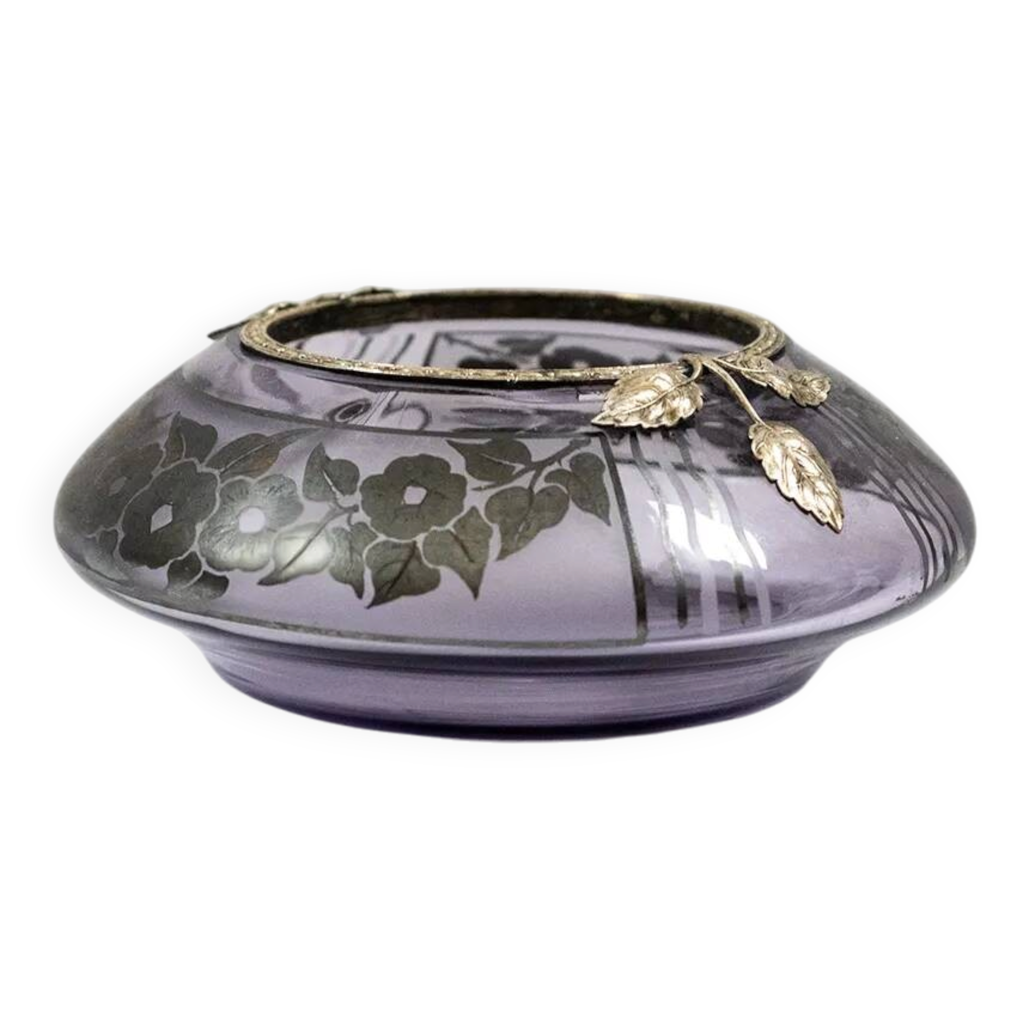 Art Deco vase in mauve glass D'Argyl with a pewter mount.