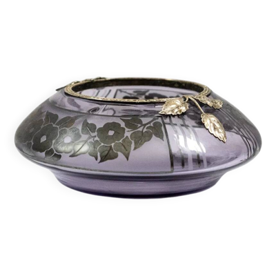 Vase Art Déco en verre mauve D’Argyl avec monture en étain