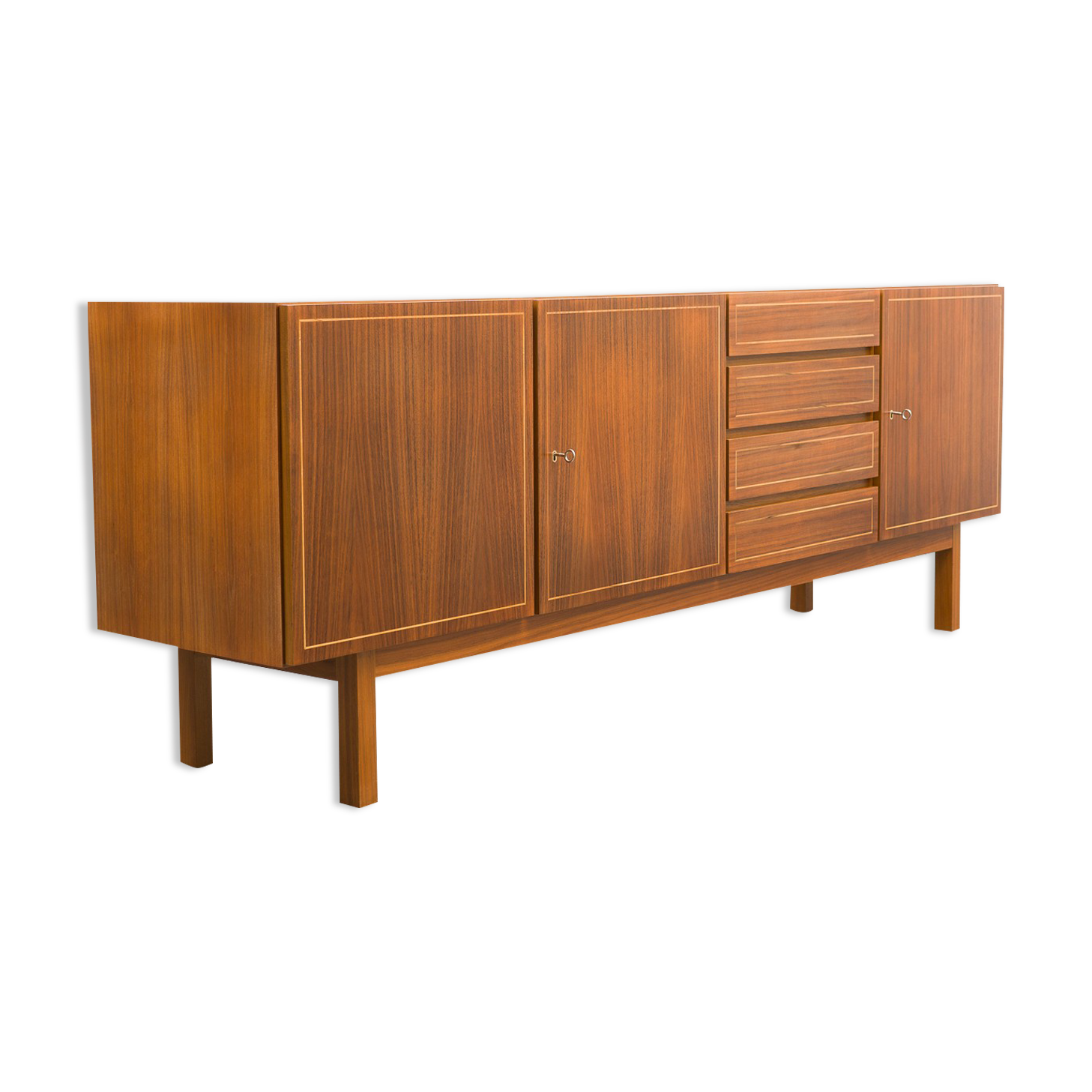 Vintage walnut wood row, restored, 220cm