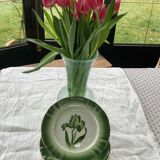 6 flat plates tulip pattern, longwy. Art deco