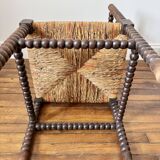 Vintage corner chair in turned wood and straw