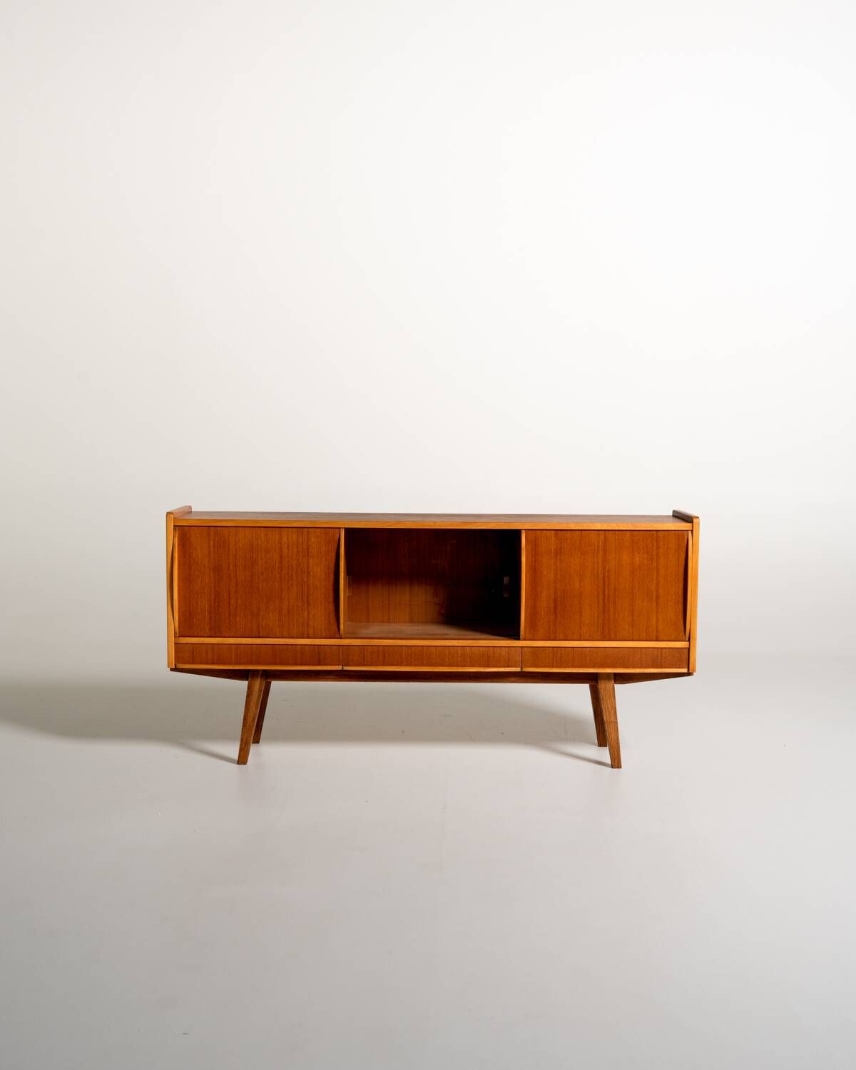Scandinavian teak sideboard with smoked glass, 1950s–60s