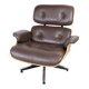 Fauteuil lounge Charles Eames en cuir marron et noyer clair