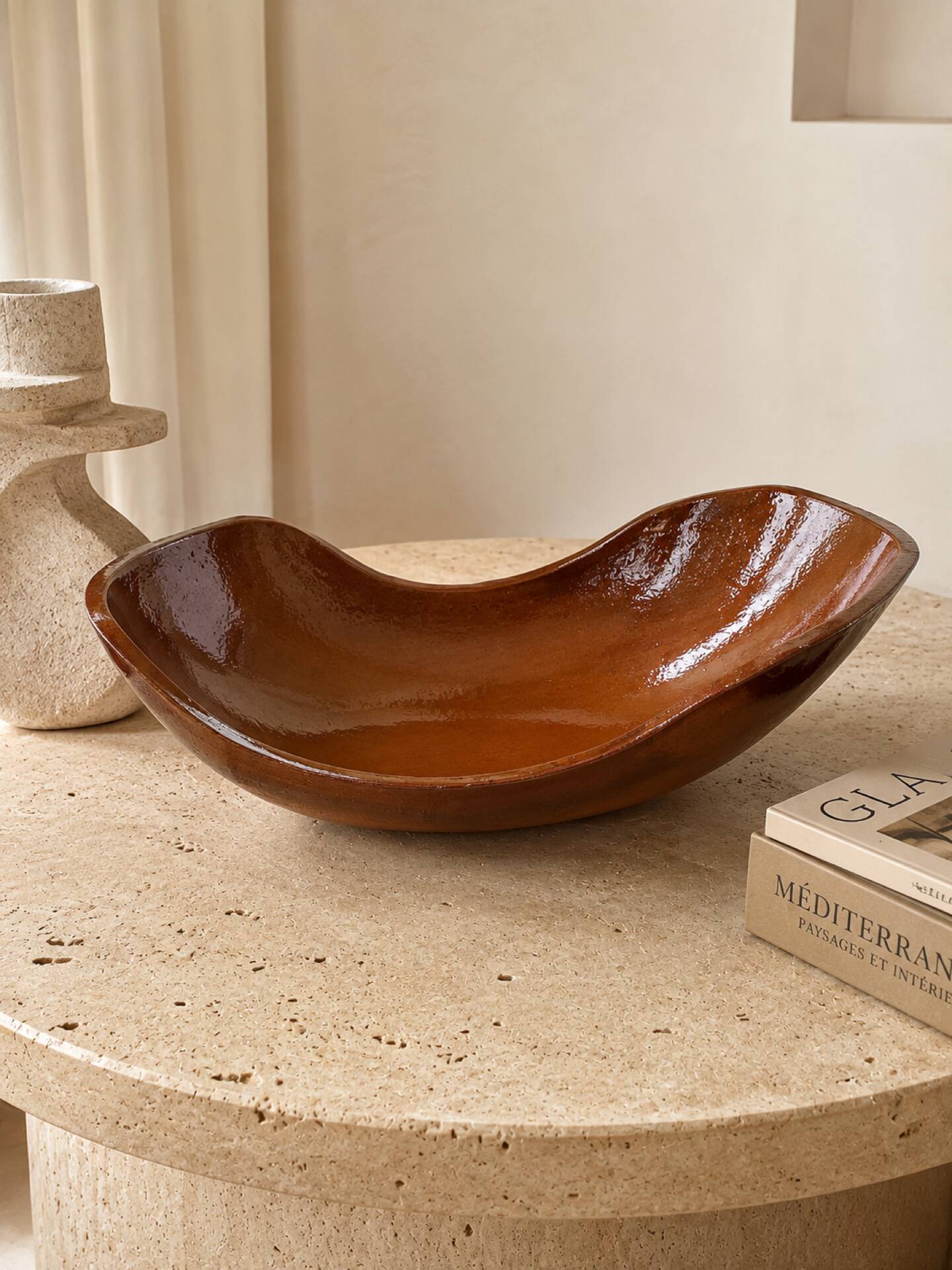 Grande coupelle artisanale en terre cuite vernissée