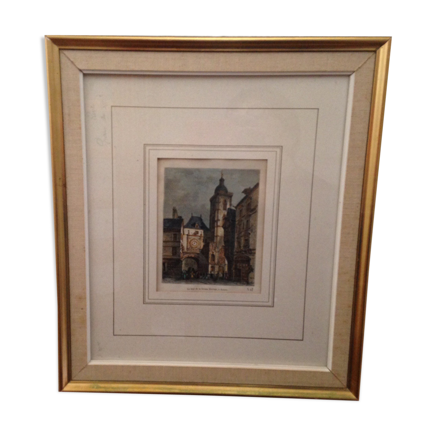 Engraving Rouen, Place de L'horloge